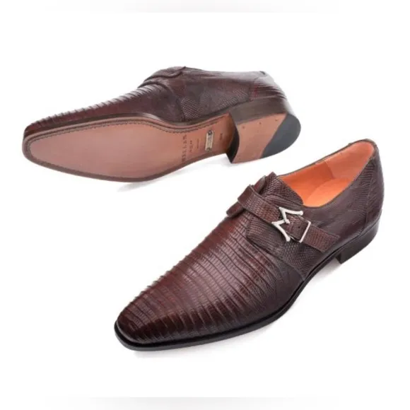 ⭐️⭐️⭐️Mezlan &quot;Athens&quot; Cognac Genuine Lizard Cap Toe Dress Monk Strap Shoes⭐️⭐️⭐️