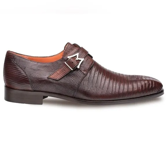 ⭐️⭐️⭐️Mezlan &quot;Athens&quot; Cognac Genuine Lizard Cap Toe Dress Monk Strap Shoes⭐️⭐️⭐️