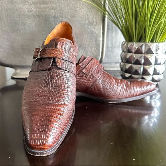 ⭐️⭐️⭐️Mezlan &quot;Athens&quot; Cognac Genuine Lizard Cap Toe Dress Monk Strap Shoes⭐️⭐️⭐️