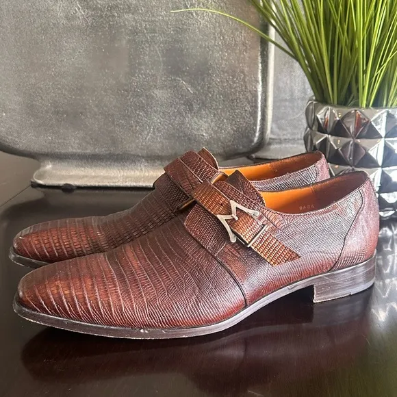 ⭐️⭐️⭐️Mezlan &quot;Athens&quot; Cognac Genuine Lizard Cap Toe Dress Monk Strap Shoes⭐️⭐️⭐️