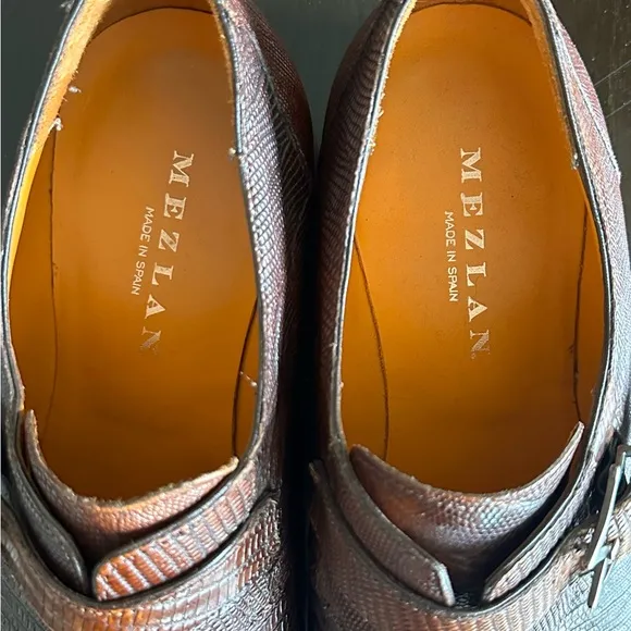 ⭐️⭐️⭐️Mezlan &quot;Athens&quot; Cognac Genuine Lizard Cap Toe Dress Monk Strap Shoes⭐️⭐️⭐️