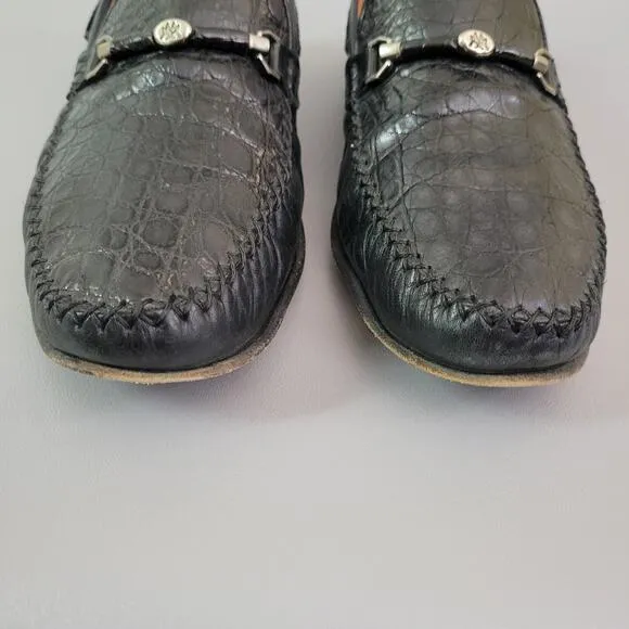 Mezlan Men's Loafers 12 M Black Crocodile Leather Horse Bit Logo Slip On Shoes