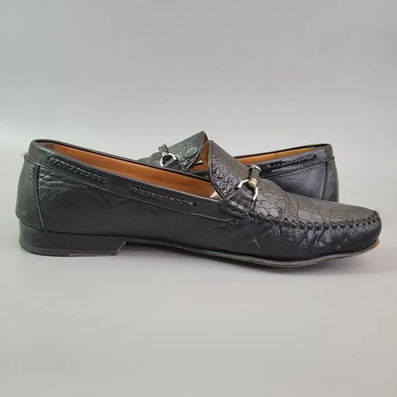 Mezlan Men's Loafers 12 M Black Crocodile Leather Horse Bit Logo Slip On Shoes