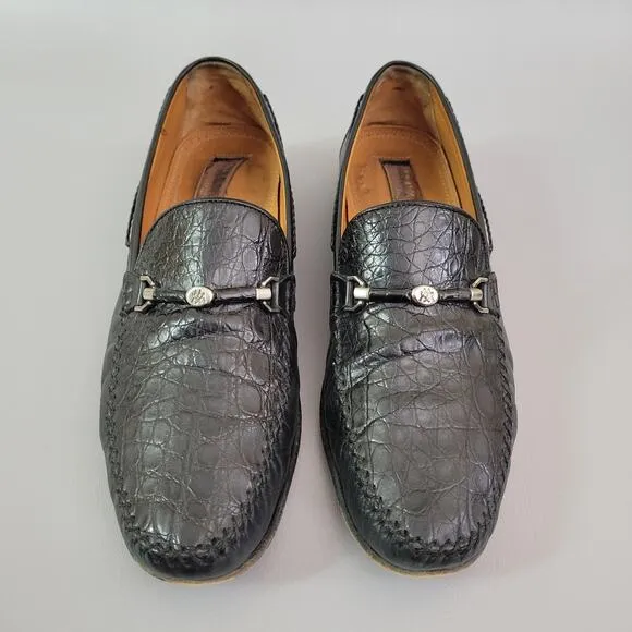 Mezlan Men's Loafers 12 M Black Crocodile Leather Horse Bit Logo Slip On Shoes