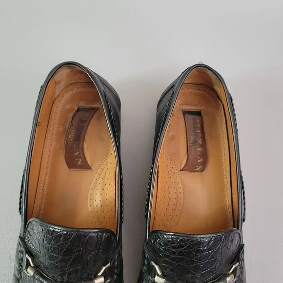 Mezlan Men's Loafers 12 M Black Crocodile Leather Horse Bit Logo Slip On Shoes