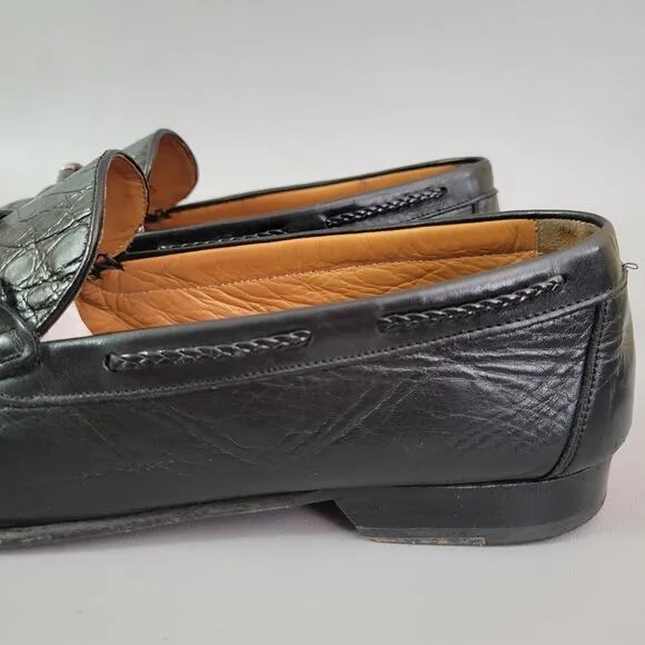 Mezlan Men's Loafers 12 M Black Crocodile Leather Horse Bit Logo Slip On Shoes