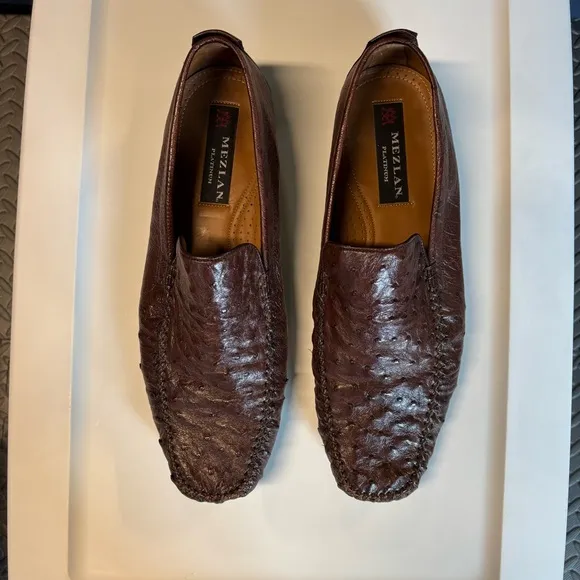 Mezlan Platinum Ostrich Men's Brown Loafers