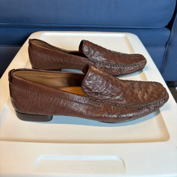 Mezlan Platinum Ostrich Men's Brown Loafers