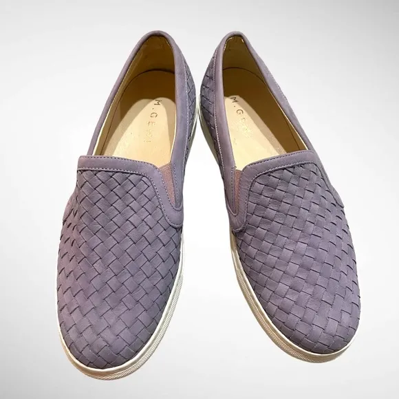 M.GEMI CERCHIO WOVEN LAVENDER LEATHER SLIP ON SHOES SIZE 40