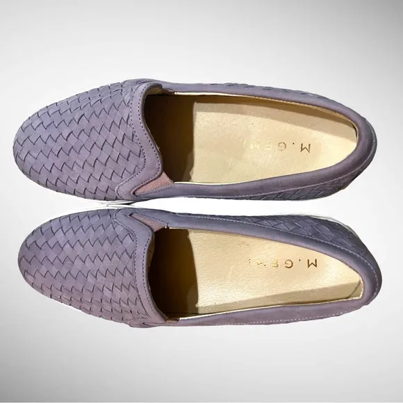 M.GEMI CERCHIO WOVEN LAVENDER LEATHER SLIP ON SHOES SIZE 40