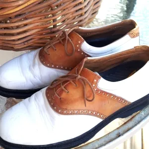 Michael Toschi G1 Saddle Leather Golf Shoes Cigar/White Italy Sz 10