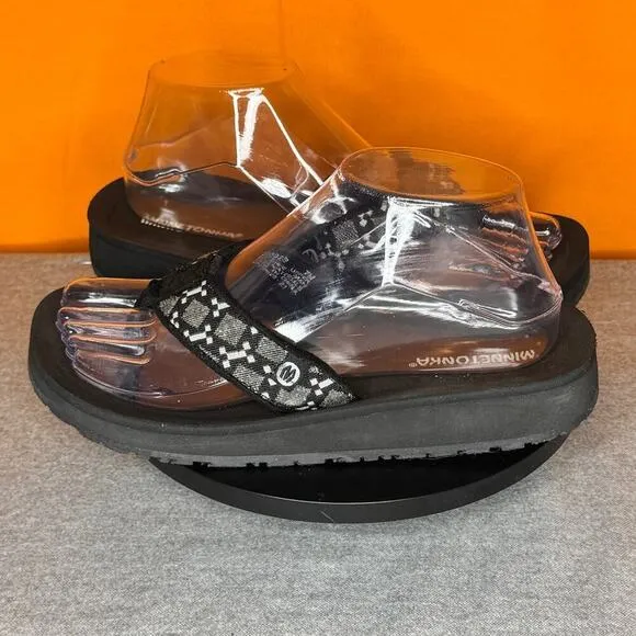 Minnetonka Black Grey White Geometric Flip Flop Thong Sandal Size 7 m