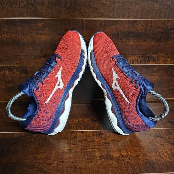 Mizuno Wave Sky Waveknit 3 Running Shoes Athletic Blue Red Womens Size 8