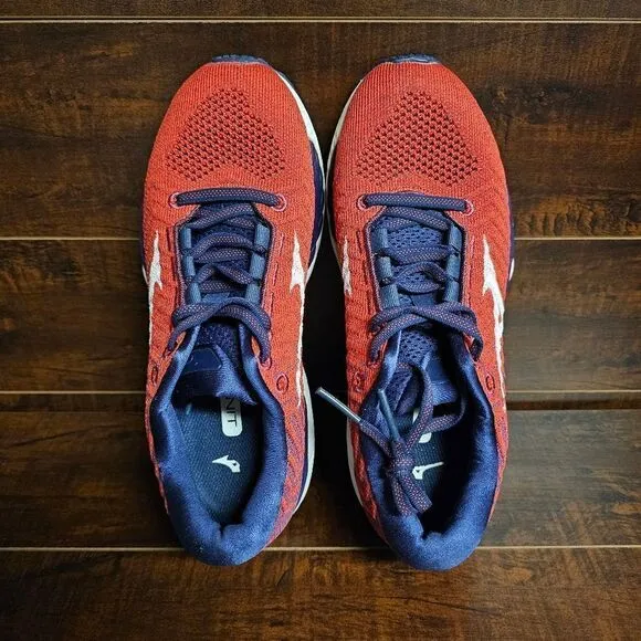 Mizuno Wave Sky Waveknit 3 Running Shoes Athletic Blue Red Womens Size 8