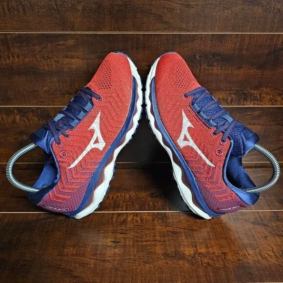 Mizuno Wave Sky Waveknit 3 Running Shoes Athletic Blue Red Womens Size 8