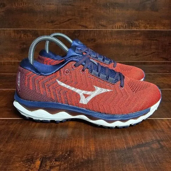 Mizuno Wave Sky Waveknit 3 Running Shoes Athletic Blue Red Womens Size 8