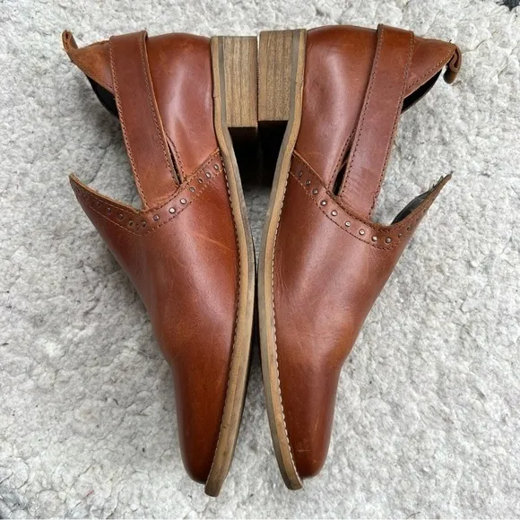 Musse &amp; Cloud: Cognac Leather Slip On Gypsy Western Metal Buckle  Ankle Booties