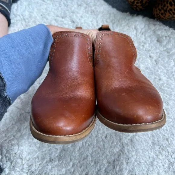 Musse &amp; Cloud: Cognac Leather Slip On Gypsy Western Metal Buckle  Ankle Booties