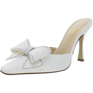 Nalebe Womens Dimante White Satin Square Toe Slip On Mules Shoes Imperfections