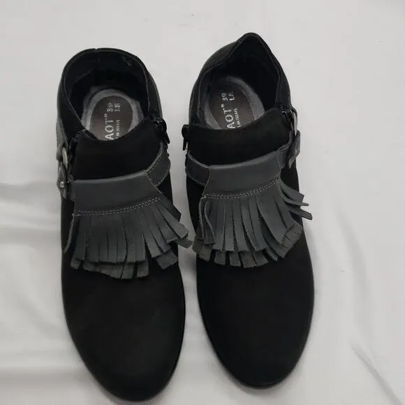 NAOT Meltemi Black Suede Fringe Ankle Booties Size 8