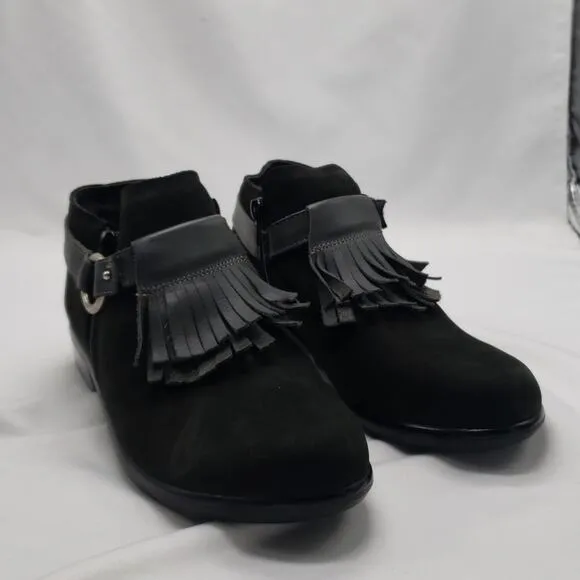 NAOT Meltemi Black Suede Fringe Ankle Booties Size 8