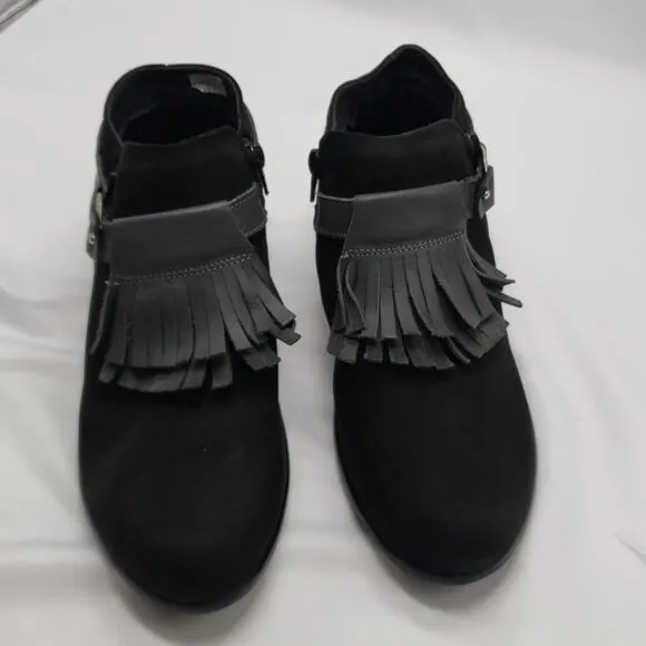 NAOT Meltemi Black Suede Fringe Ankle Booties Size 8