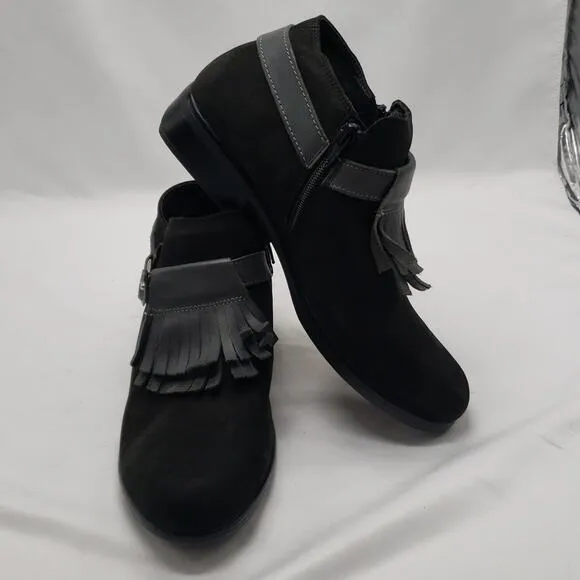 NAOT Meltemi Black Suede Fringe Ankle Booties Size 8