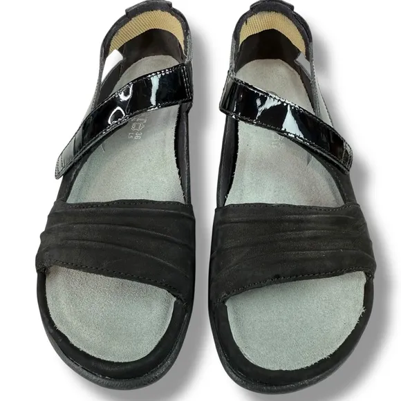 Naot Papaki Black Patent Leather Nubuck Sandals Comfort Shoes, Sz EU 36 / US 5.5