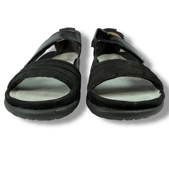 Naot Papaki Black Patent Leather Nubuck Sandals Comfort Shoes, Sz EU 36 / US 5.5