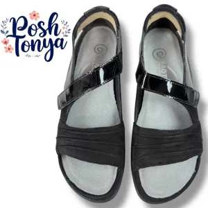 Naot Papaki Black Patent Leather Nubuck Sandals Comfort Shoes, Sz EU 36 / US 5.5