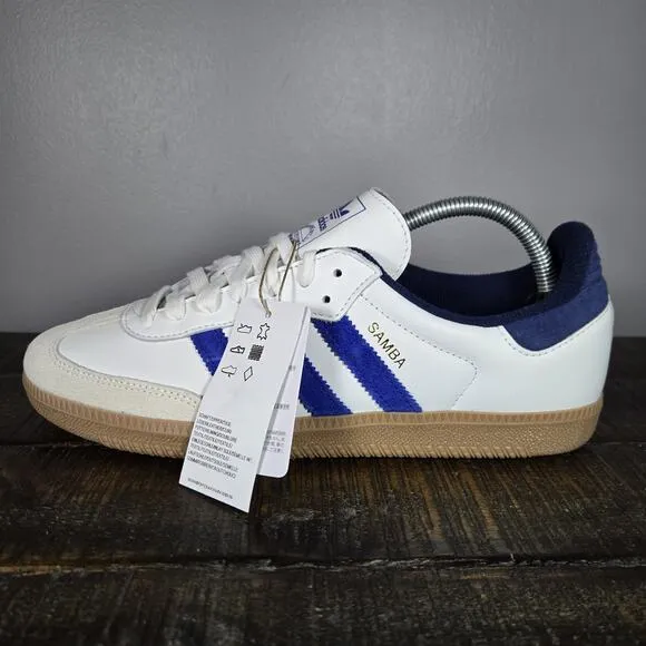 NEW Adidas Samba OG Mens Size 8.5 Low Top Shoes Sneakers White Blue JH5632