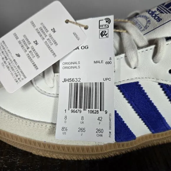 NEW Adidas Samba OG Mens Size 8.5 Low Top Shoes Sneakers White Blue JH5632