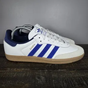 NEW Adidas Samba OG Mens Size 8.5 Low Top Shoes Sneakers White Blue JH5632