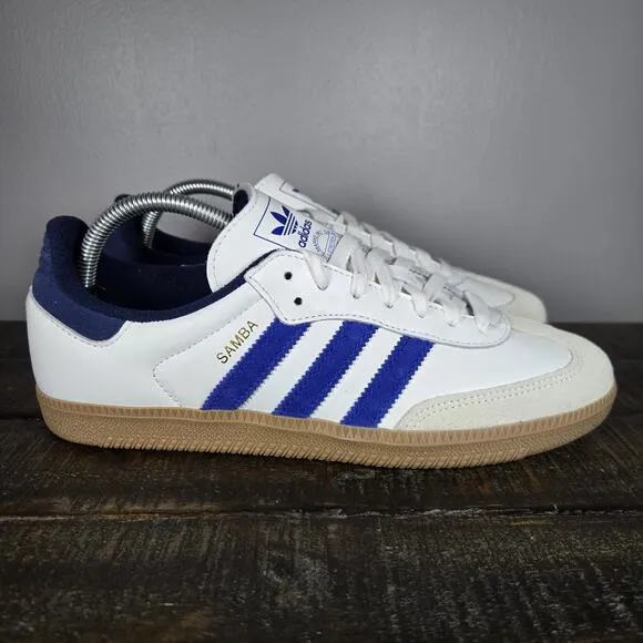 NEW Adidas Samba OG Mens Size 8.5 Low Top Shoes Sneakers White Blue JH5632