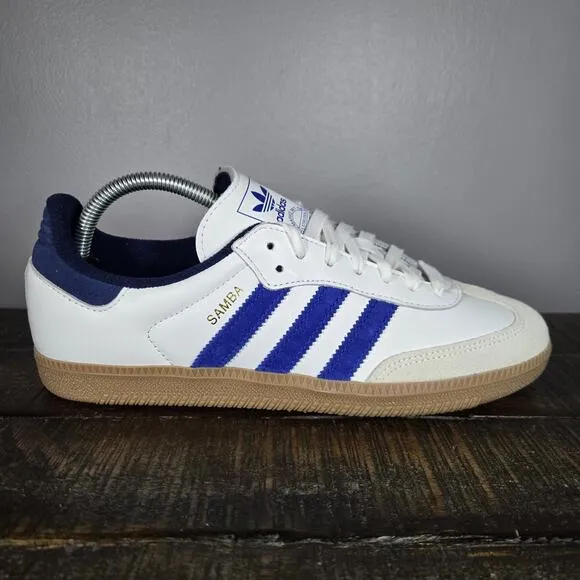 NEW Adidas Samba OG Mens Size 8.5 Low Top Shoes Sneakers White Blue JH5632