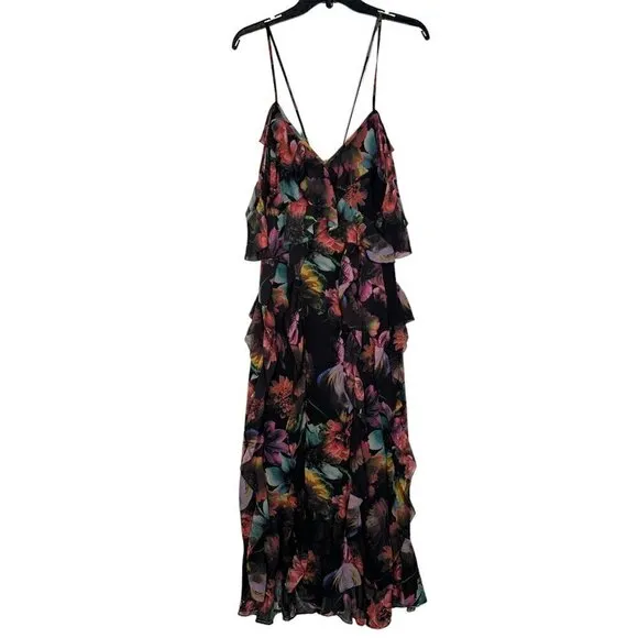 NEW AllSaints Women's Fali Ahiahi Floral Ruffle Midi Dress Size 10