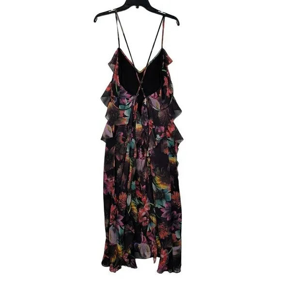 NEW AllSaints Women's Fali Ahiahi Floral Ruffle Midi Dress Size 10