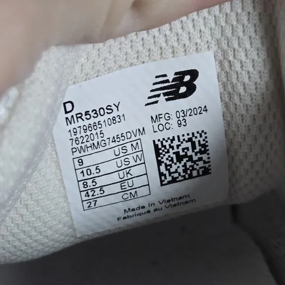 New Balance 530 Mens Size 9 D Running Shoes MR530SY White Yellow Womens 10.5