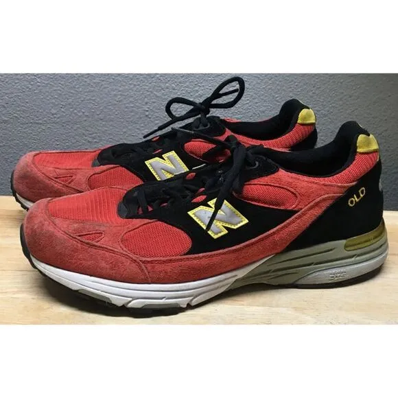New Balance 993 USA Running Sneakers Shoes Size 12.5 1/2 2E Red Black OLD GEEZER