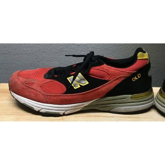 New Balance 993 USA Running Sneakers Shoes Size 12.5 1/2 2E Red Black OLD GEEZER