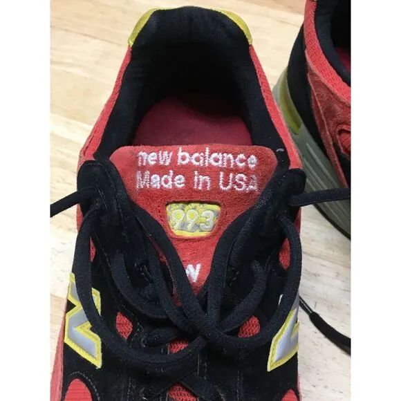 New Balance 993 USA Running Sneakers Shoes Size 12.5 1/2 2E Red Black OLD GEEZER