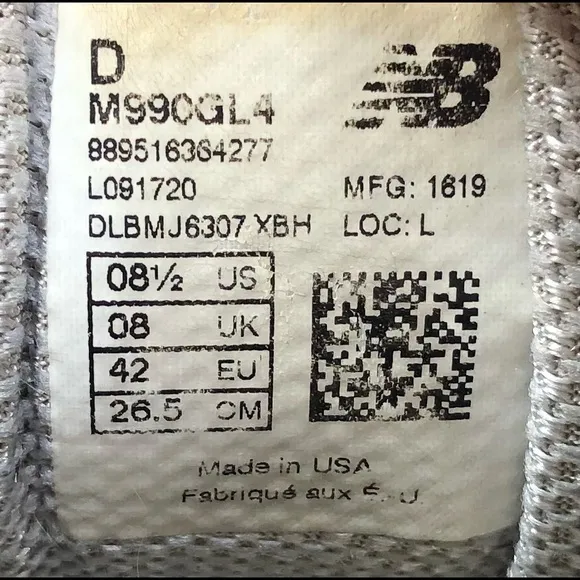 New Balance M990v4 Grey Men’s Sz 8.5 Running Athletic Shoes Made In USA M990GL4
