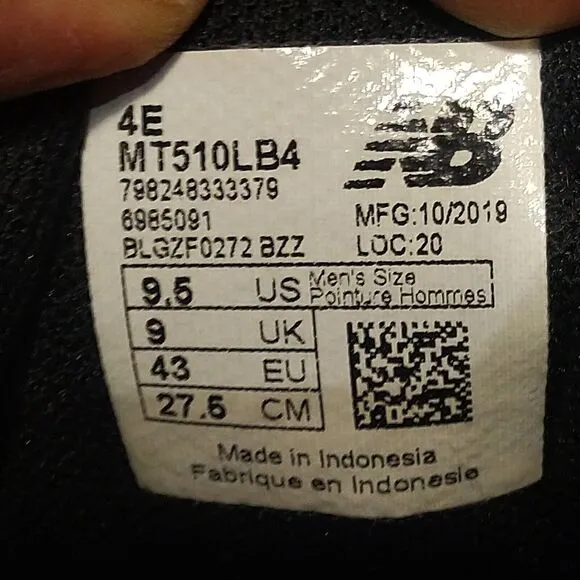 New Balance Mens 510 V4 MT510LB4 Black Running Shoes Sneakers Size 9.5 4E