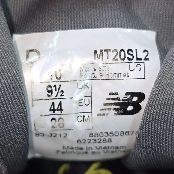 New Balance Minimus Men's Size 10 D Gray Lime Green Running Shoes (MT20SL2)
