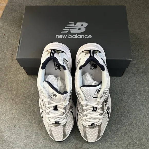 New Balance White, Black and Blue Running Sneakers