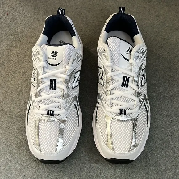 New Balance White, Black and Blue Running Sneakers