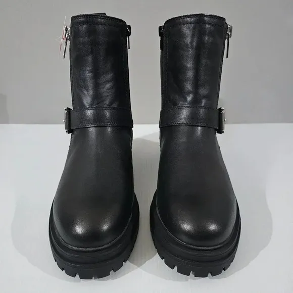 NEW Blondo Garnet Moto Ankle Boot Waterproof Biker Lug Sole Black Leather 9.5