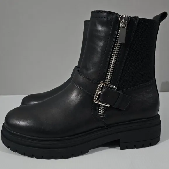 NEW Blondo Garnet Moto Ankle Boot Waterproof Biker Lug Sole Black Leather 9.5