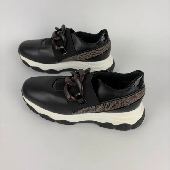 New Bruna Jesi Black Leather Slip On Sneakers