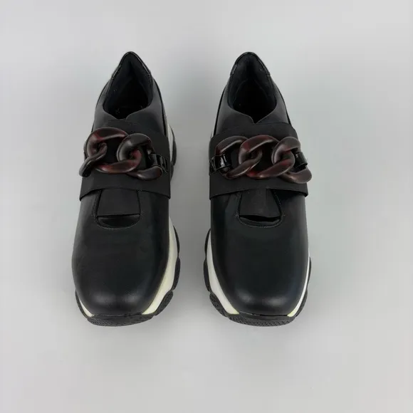 New Bruna Jesi Black Leather Slip On Sneakers